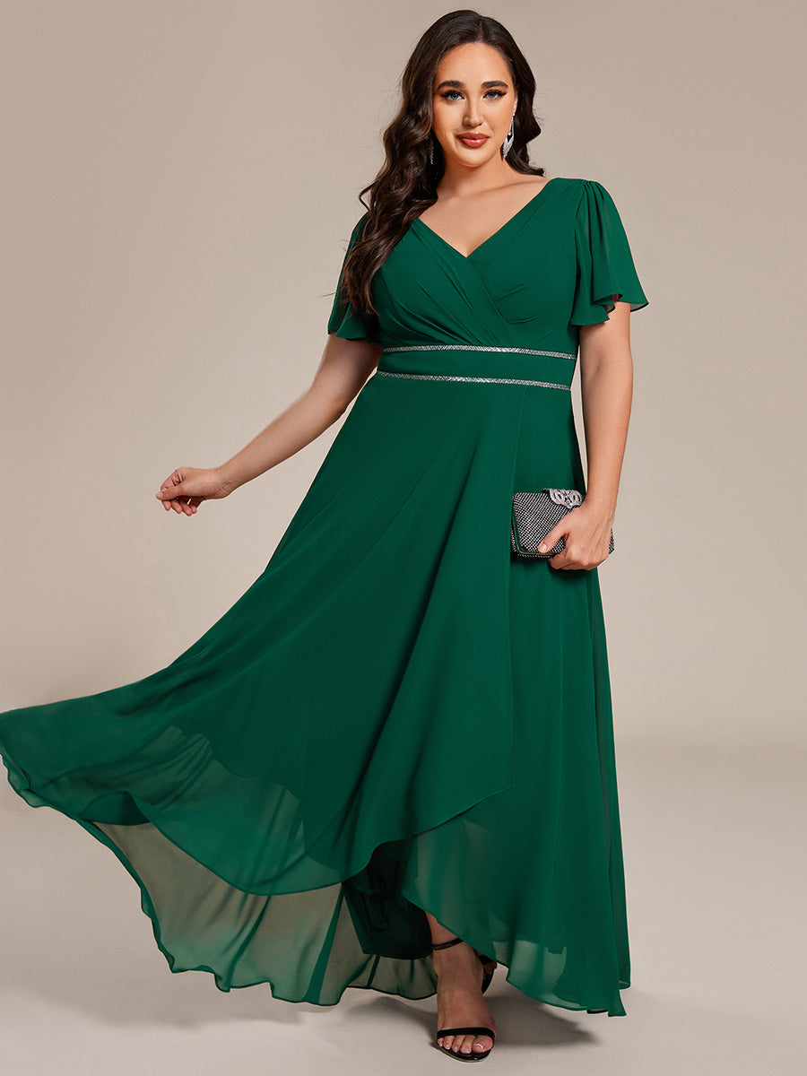 ever DAKOTA|Double V-Neck Waist Trimmed Chiffon Formal Evening Dress