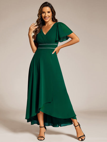 ever DAKOTA|Double V-Neck Waist Trimmed Chiffon Formal Evening Dress