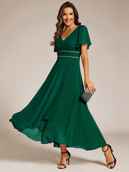 ever DAKOTA|Double V-Neck Waist Trimmed Chiffon Formal Evening Dress