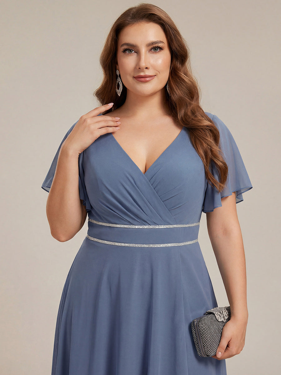pretty DAKOTA|Plus Size V-Neck Rhinestone Waist Chiffon Maxi Formal Evening Dress