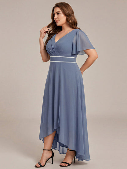 ever DAKOTA|Double V-Neck Waist Trimmed Chiffon Formal Evening Dress