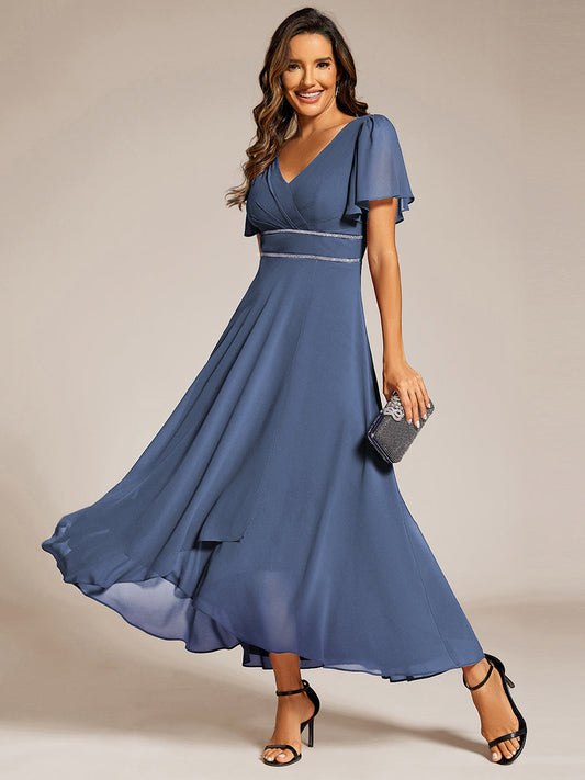 ever DAKOTA|Double V-Neck Waist Trimmed Chiffon Formal Evening Dress