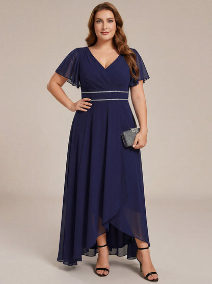 ever DAKOTA|Double V-Neck Waist Trimmed Chiffon Mother of the Bride Dress