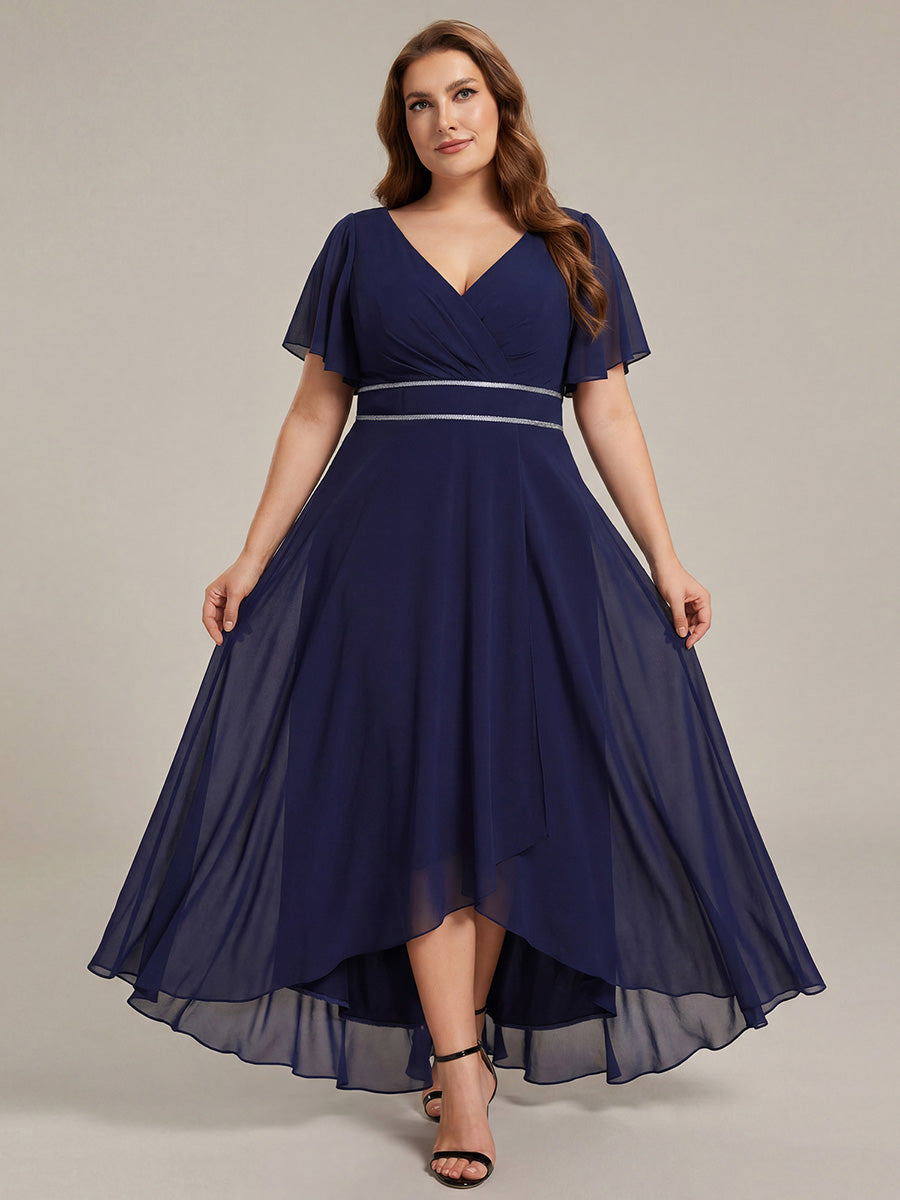 pretty DAKOTA|Plus Size V-Neck Rhinestone Waist Chiffon Maxi Formal Evening Dress