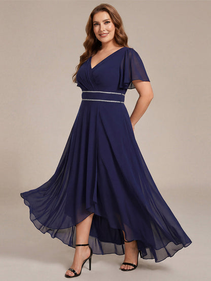 pretty DAKOTA|Plus Size V-Neck Rhinestone Waist Chiffon Maxi Formal Evening Dress