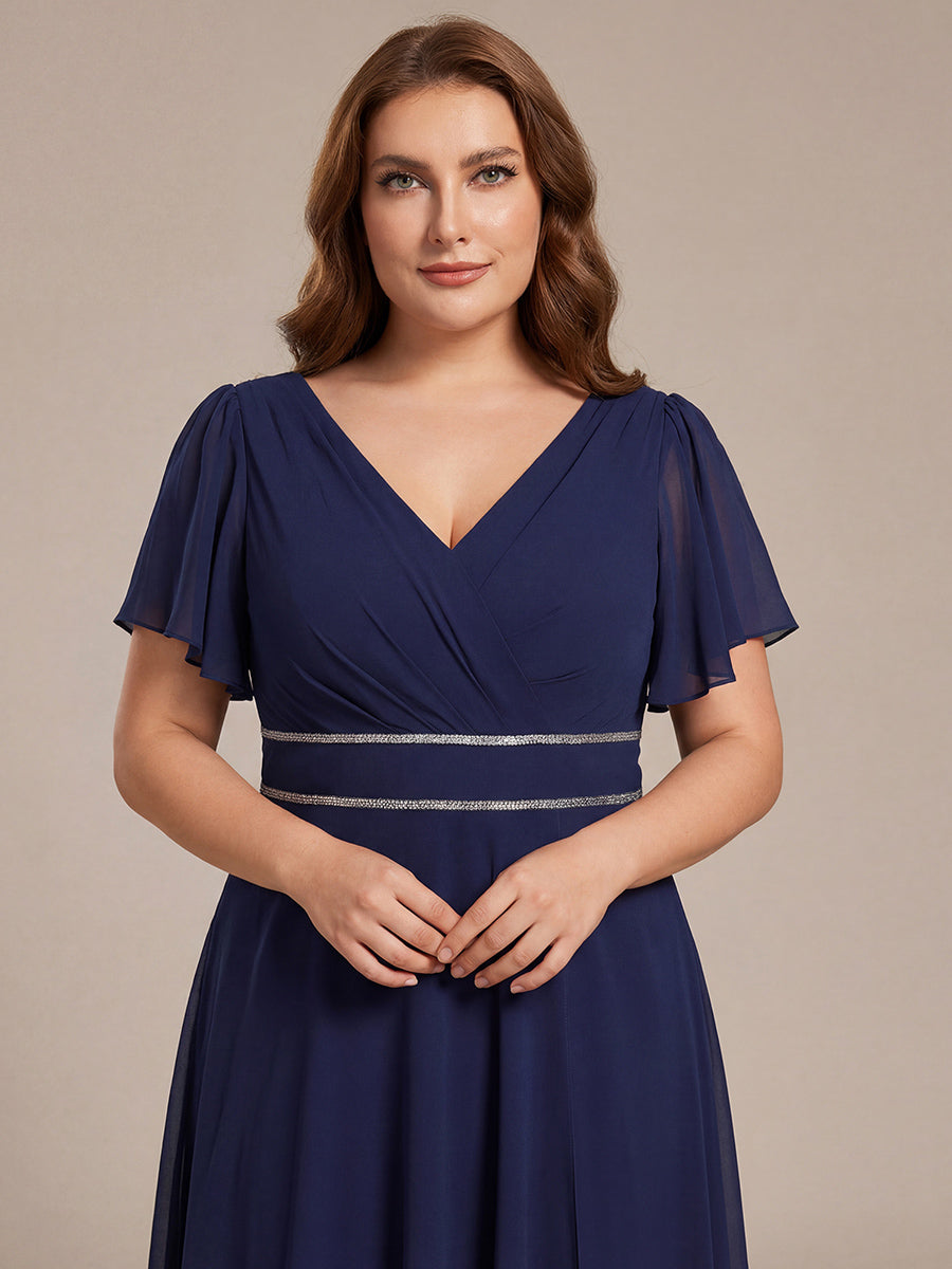 ever DAKOTA|Double V-Neck Waist Trimmed Chiffon Formal Evening Dress