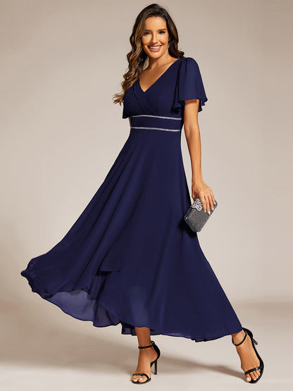 ever DAKOTA|Double V-Neck Waist Trimmed Chiffon Mother of the Bride Dress