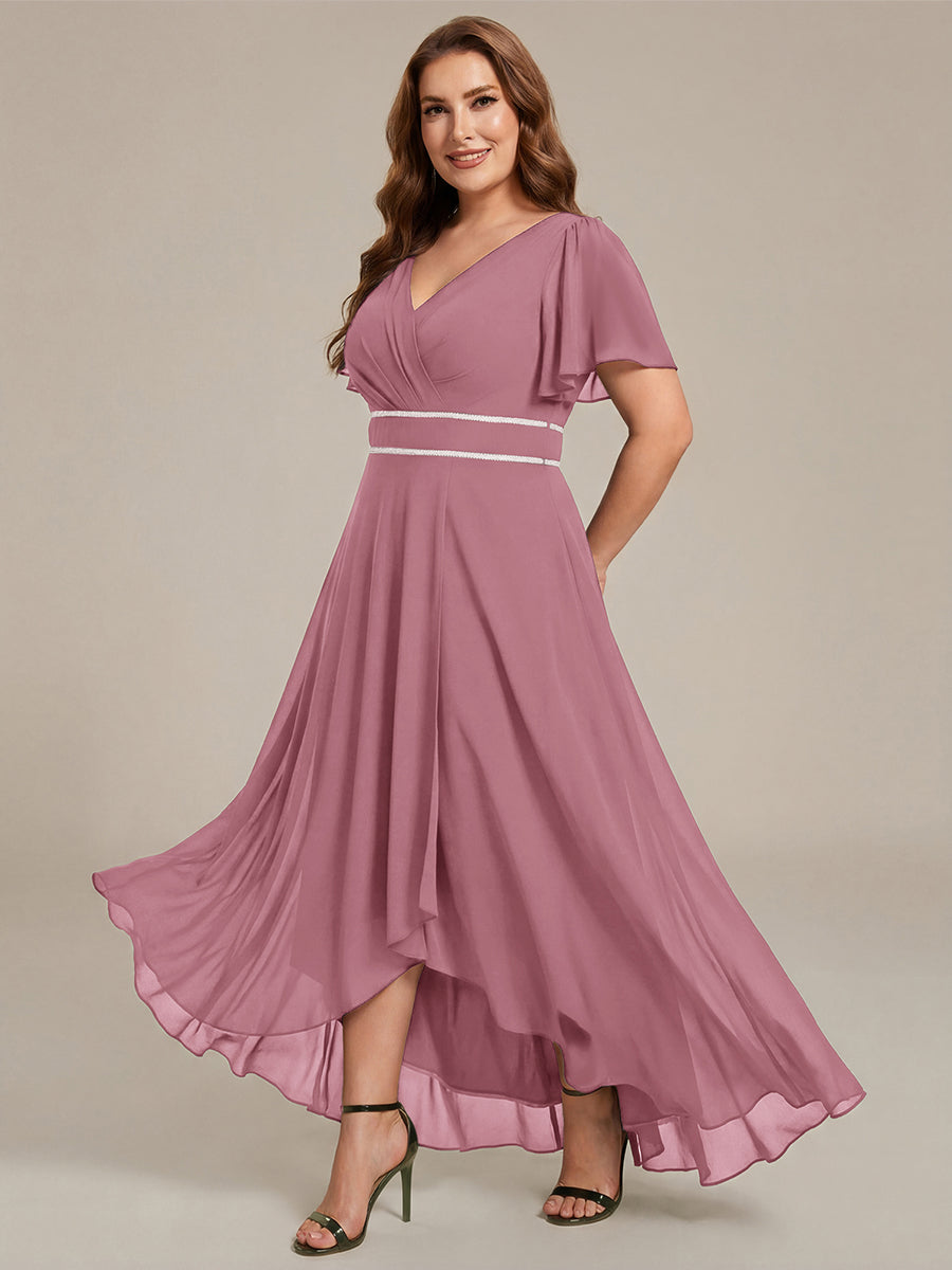 pretty DAKOTA|Plus Size V-Neck Rhinestone Waist Chiffon Maxi Formal Evening Dress