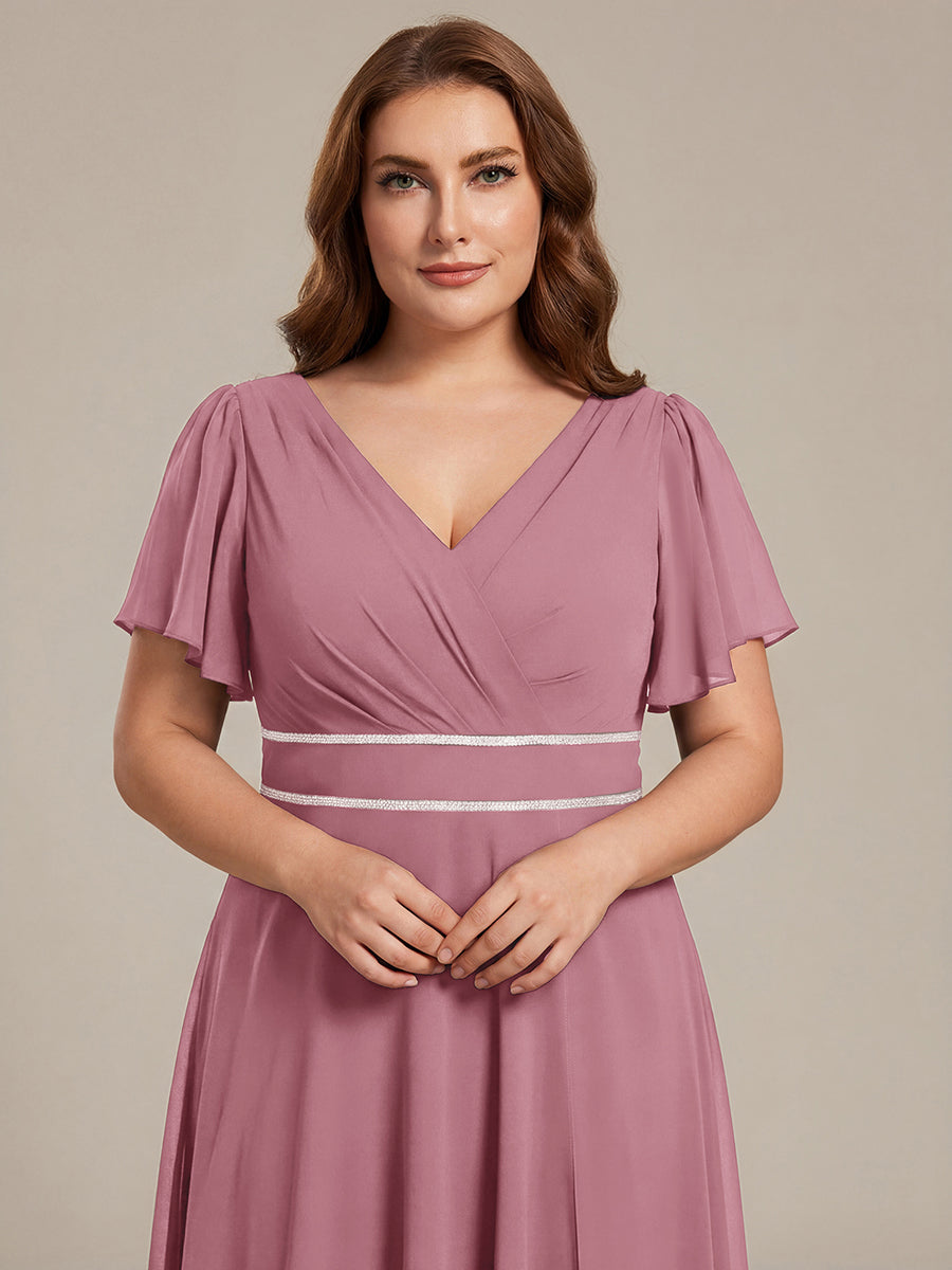 ever DAKOTA|Double V-Neck Waist Trimmed Chiffon Formal Evening Dress