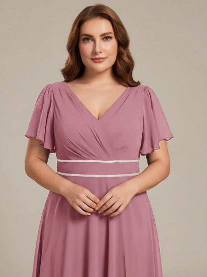 ever DAKOTA|Double V-Neck Waist Trimmed Chiffon Formal Evening Dress