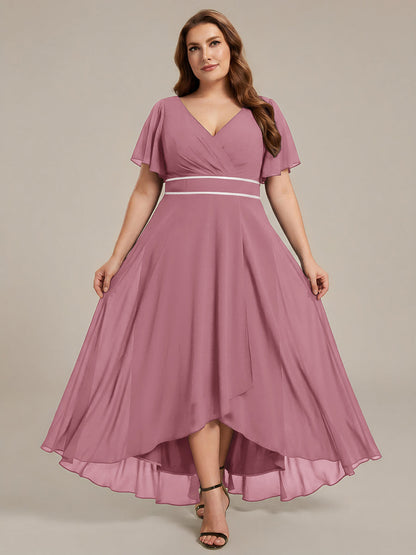pretty DAKOTA|Plus Size V-Neck Rhinestone Waist Chiffon Maxi Formal Evening Dress