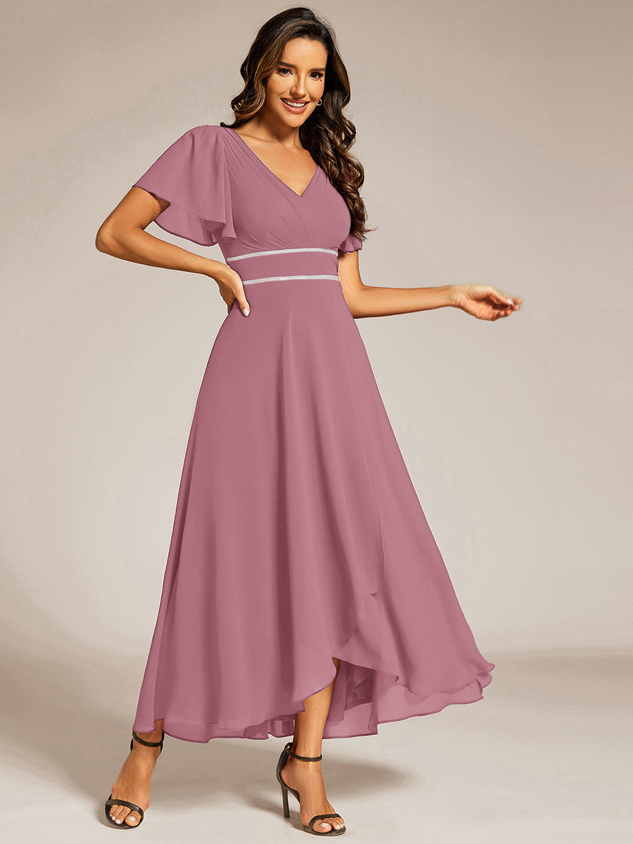 ever DAKOTA|Double V-Neck Waist Trimmed Chiffon Formal Evening Dress