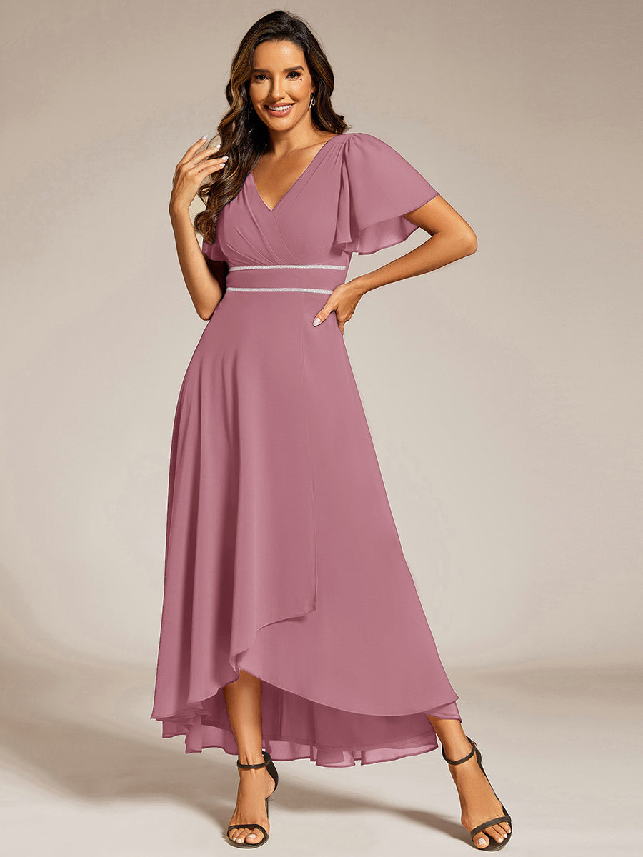 ever DAKOTA|Double V-Neck Waist Trimmed Chiffon Mother of the Bride Dress