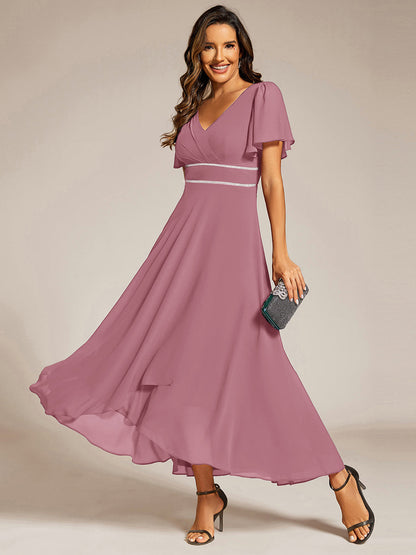 ever DAKOTA|Double V-Neck Waist Trimmed Chiffon Mother of the Bride Dress