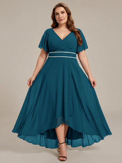 ever DAKOTA|Double V-Neck Waist Trimmed Chiffon Formal Evening Dress