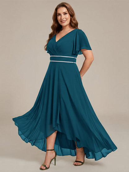 pretty DAKOTA|Plus Size V-Neck Rhinestone Waist Chiffon Maxi Formal Evening Dress