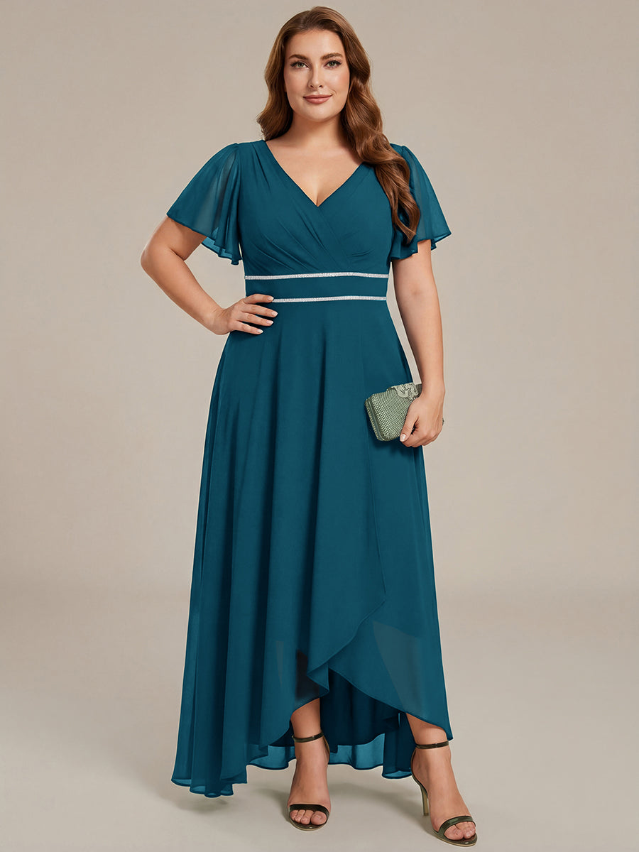 pretty DAKOTA|Plus Size V-Neck Rhinestone Waist Chiffon Maxi Formal Evening Dress