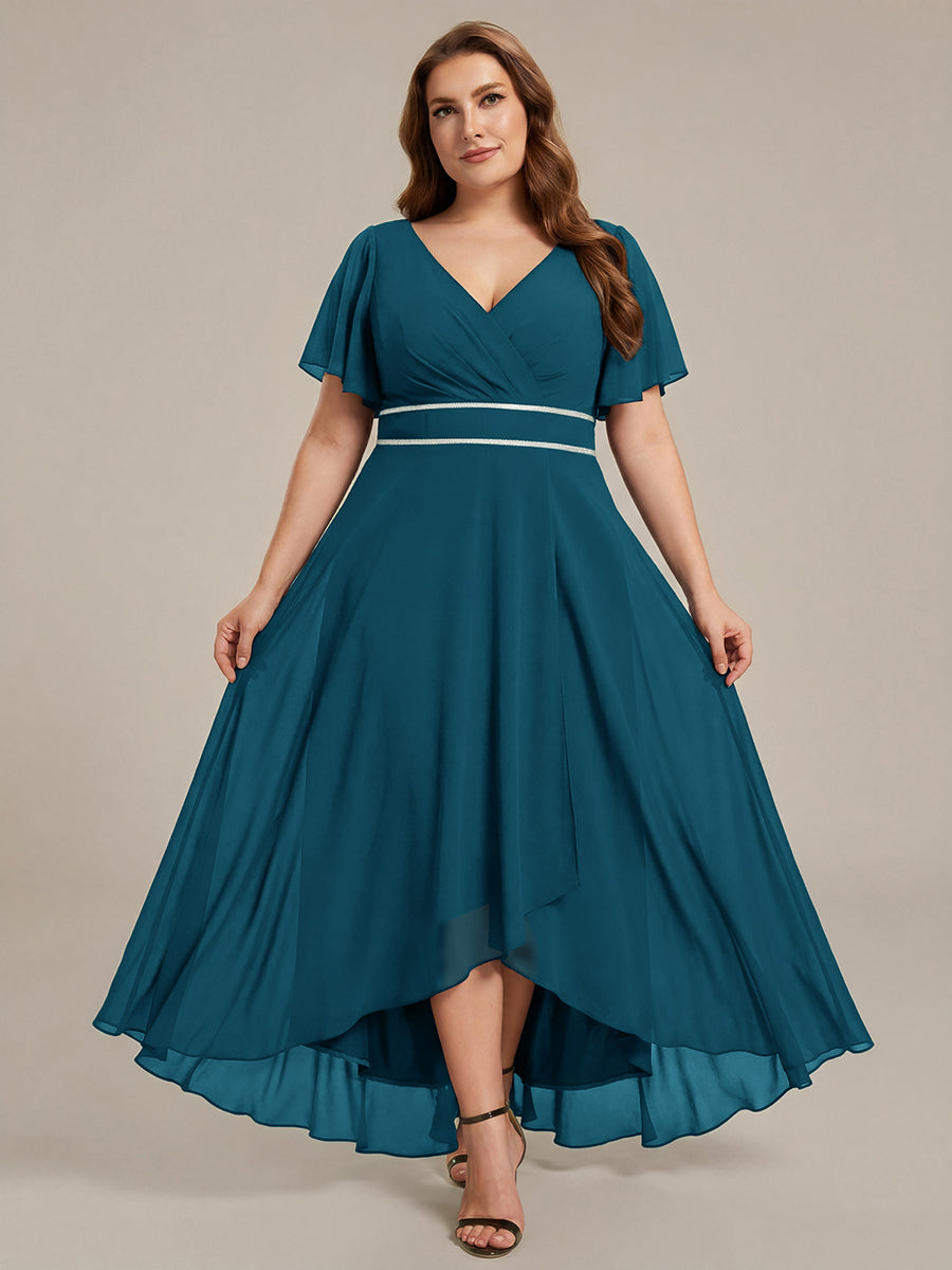 pretty DAKOTA|Plus Size V-Neck Rhinestone Waist Chiffon Maxi Formal Evening Dress