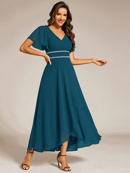 ever DAKOTA|Double V-Neck Waist Trimmed Chiffon Mother of the Bride Dress