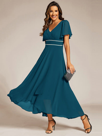 ever DAKOTA|Double V-Neck Waist Trimmed Chiffon Mother of the Bride Dress
