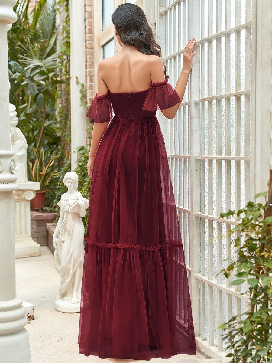 ever LUCIE|Off-Shoulder Sweetheart Double Layer Pleated Evening Dress