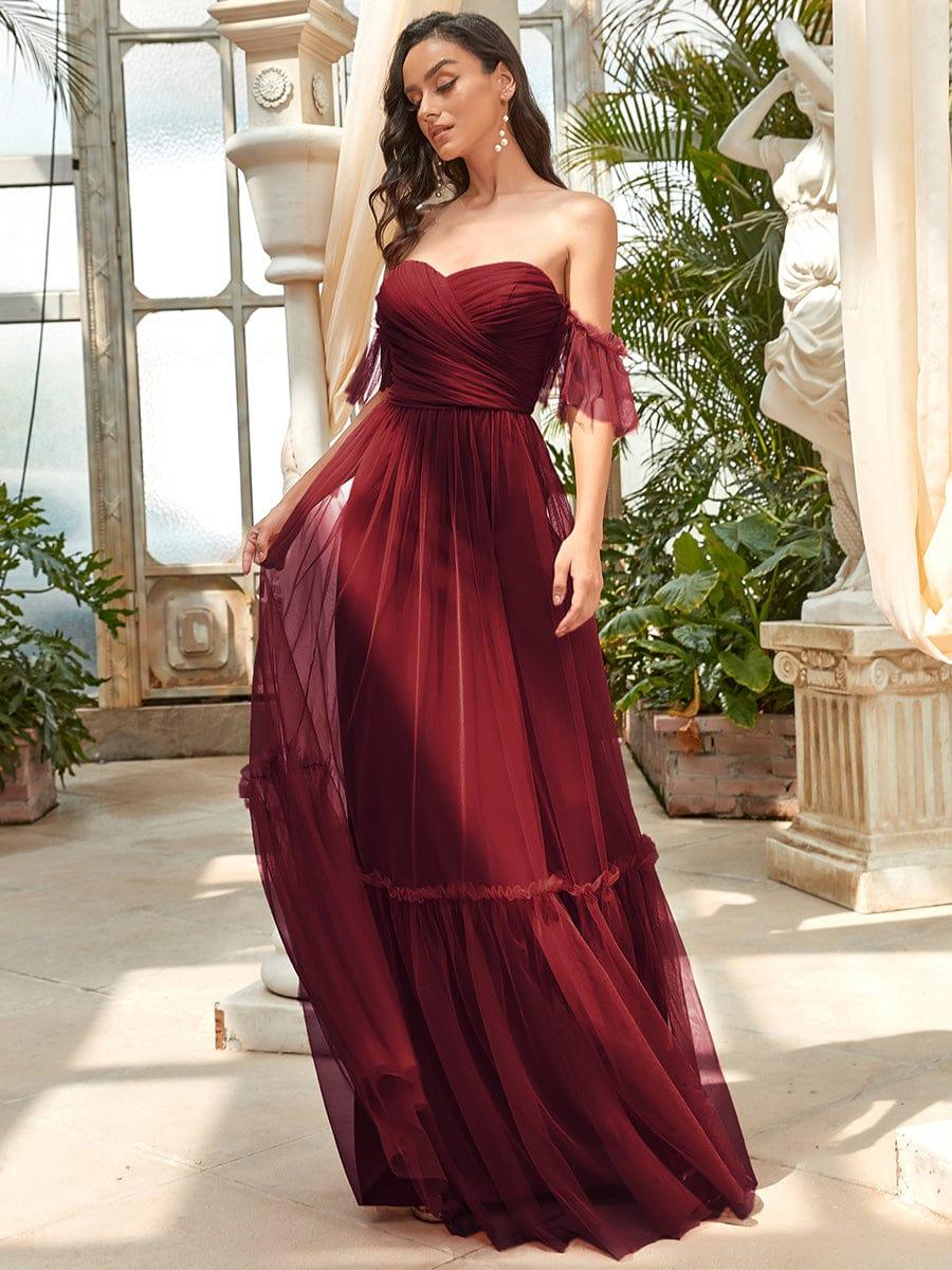 ever LUCIE|Off-Shoulder Sweetheart Double Layer Pleated Bridesmaid Dress