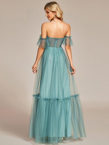 ever LUCIE|Off-Shoulder Sweetheart Double Layer Pleated Evening Dress