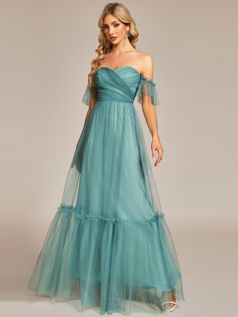 ever LUCIE|Off-Shoulder Sweetheart Double Layer Pleated Evening Dress