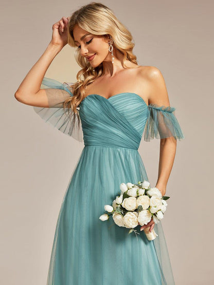 ever LUCIE|Off-Shoulder Sweetheart Double Layer Pleated Evening Dress