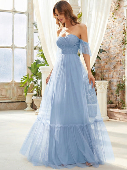 ever LUCIE|Off-Shoulder Sweetheart Double Layer Pleated Evening Dress