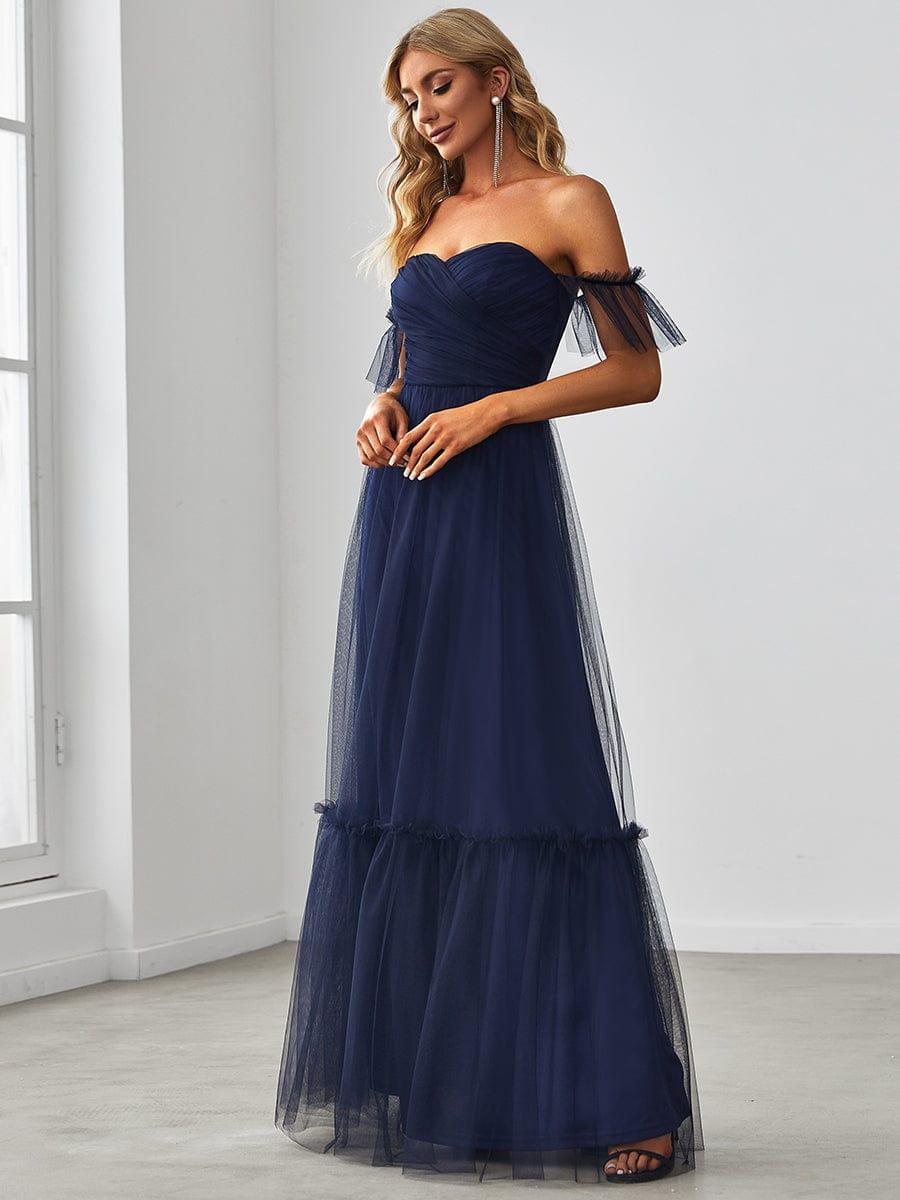 ever LUCIE|Off-Shoulder Sweetheart Double Layer Pleated Evening Dress