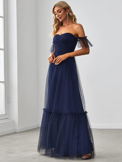 ever LUCIE|Off-Shoulder Sweetheart Double Layer Pleated Evening Dress