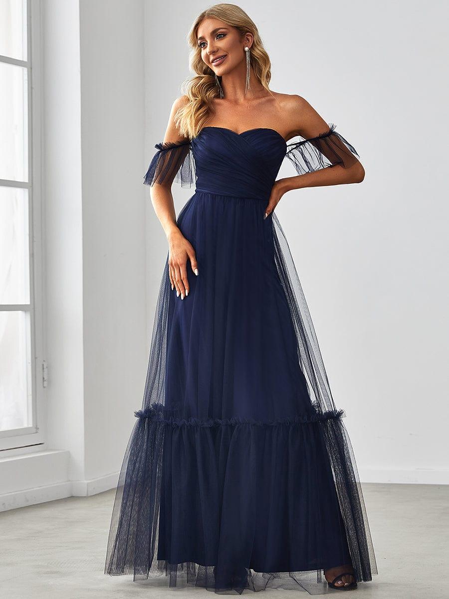 ever LUCIE|Off-Shoulder Sweetheart Double Layer Pleated Evening Dress