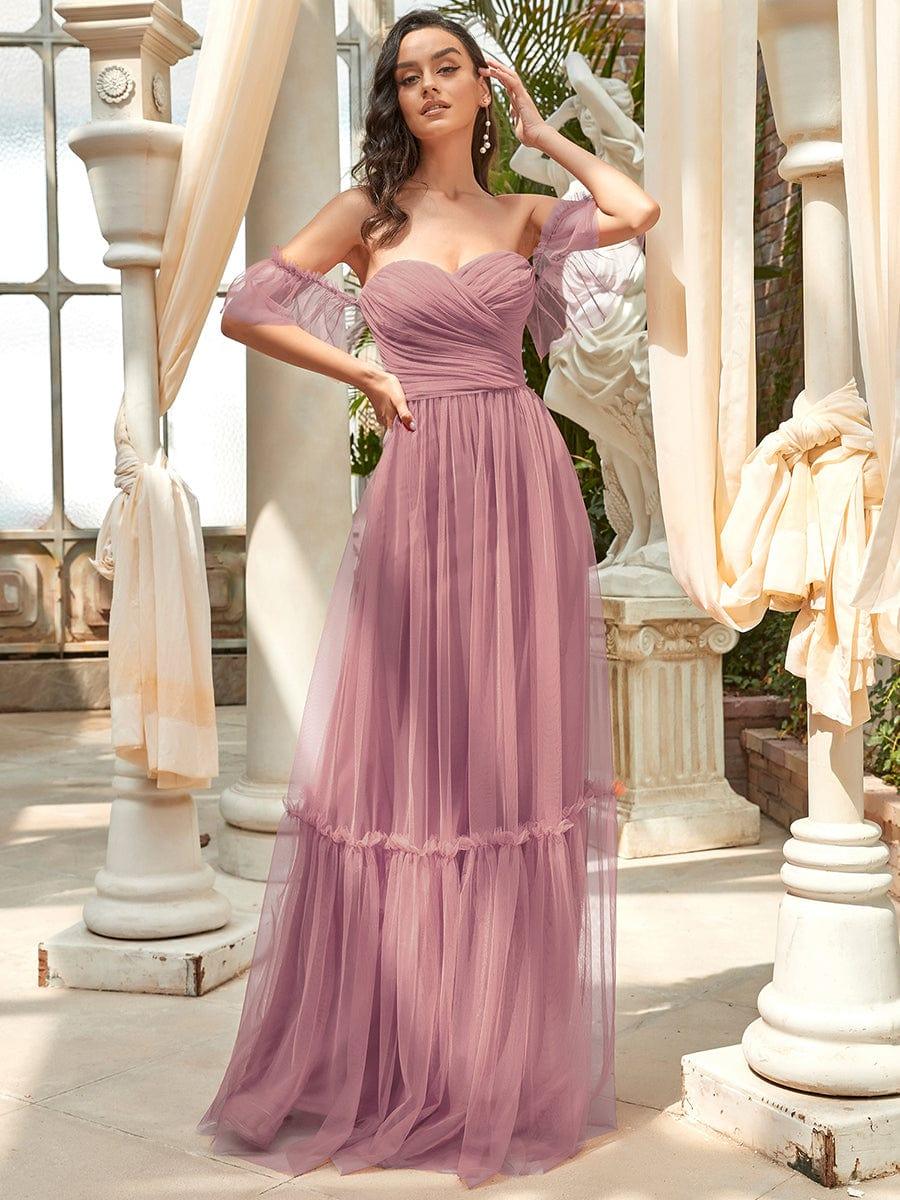 ever LUCIE|Off-Shoulder Sweetheart Double Layer Pleated Evening Dress