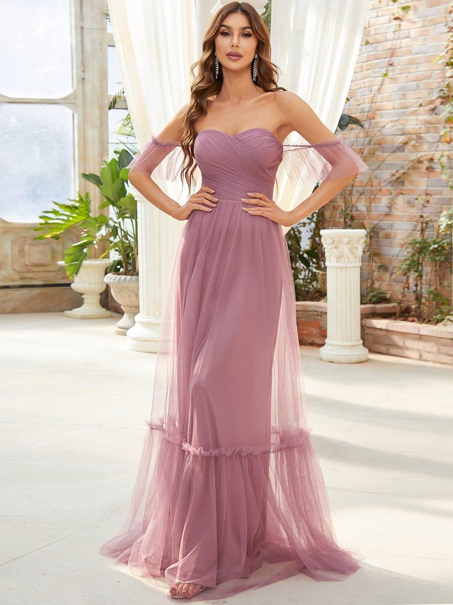 ever LUCIE|Off-Shoulder Sweetheart Double Layer Pleated Evening Dress