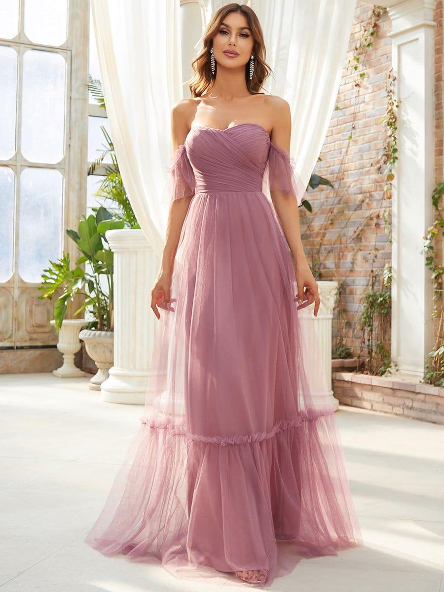 ever LUCIE|Off-Shoulder Sweetheart Double Layer Pleated Evening Dress