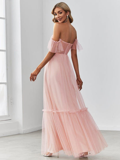ever LUCIE|Off-Shoulder Sweetheart Double Layer Pleated Bridesmaid Dress