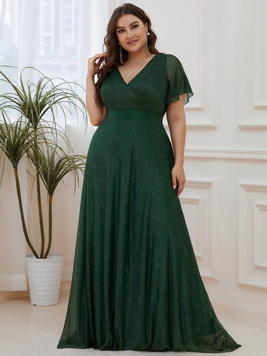 ever LIORÉ|Sparkling Short Sleeve V-Neck Ribbon Waist A-Line Bridesmaid Dress
