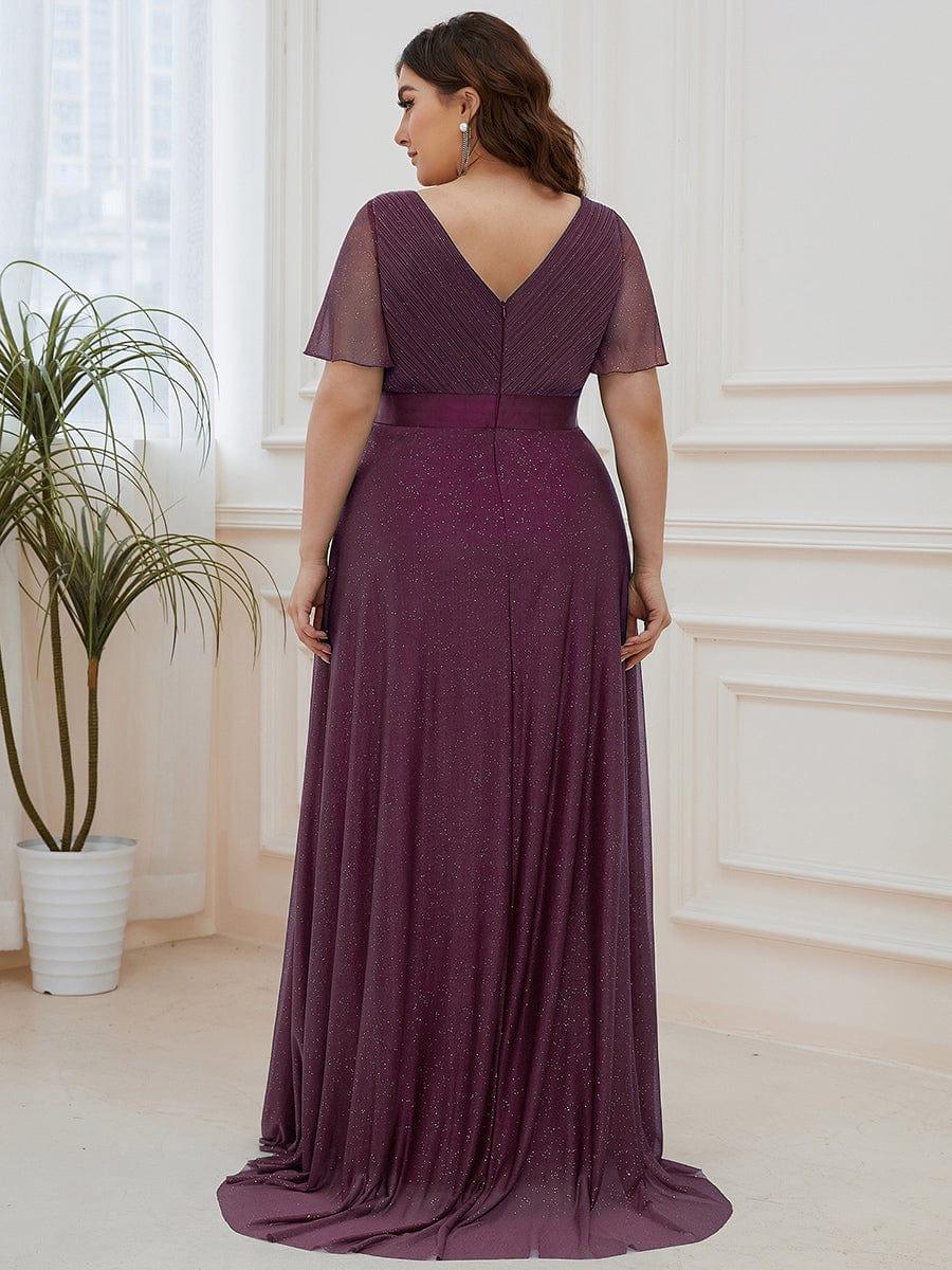 ever LIORÉ|Sparkling Short Sleeve V-Neck Ribbon Waist A-Line Bridesmaid Dress