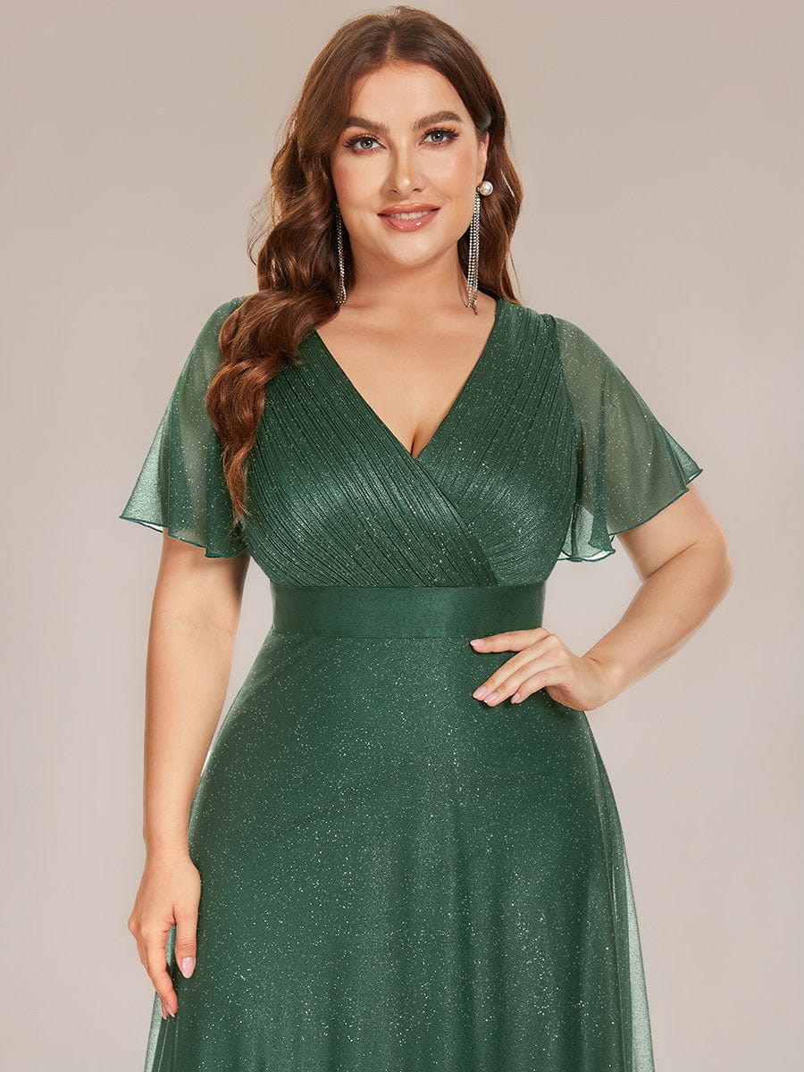 ever LIORÉ|Plus Size V Neck Ribbon Waist Formal Evening Dress With Sleeves