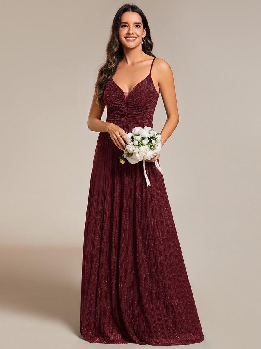 High-Waisted Glittering Spaghetti Straps Bridesmaid Dress with Pleated