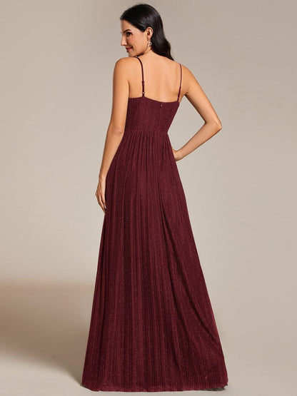 High-Waisted Glittering Spaghetti Straps Bridesmaid Dress with Pleated