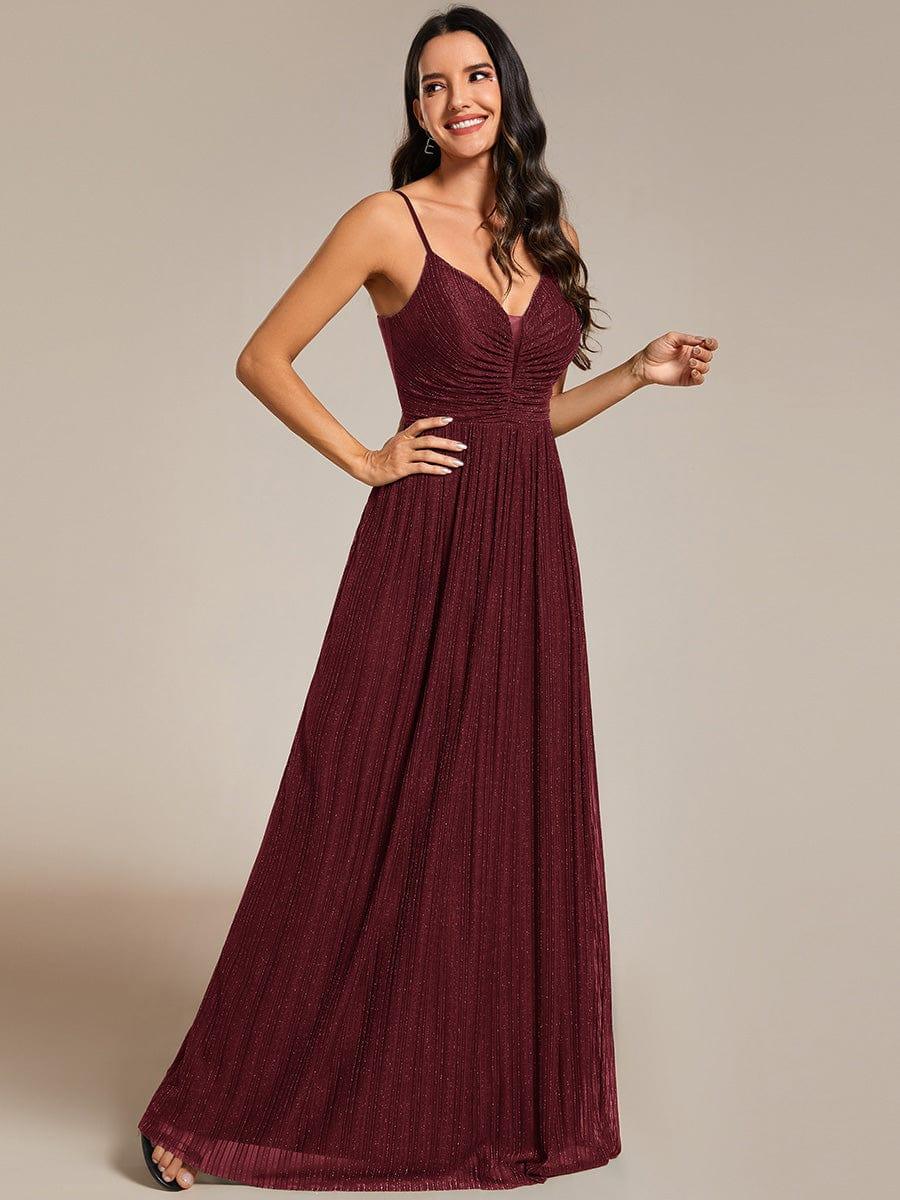 High-Waisted Glittering Spaghetti Straps Bridesmaid Dress with Pleated