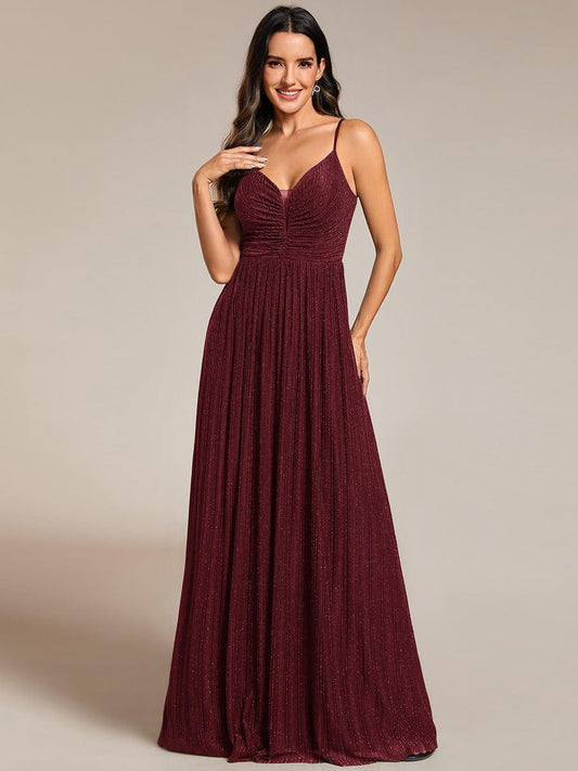 High-Waisted Glittering Spaghetti Straps Bridesmaid Dress with Pleated