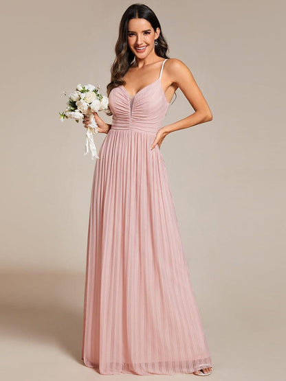 High-Waisted Glittering Spaghetti Straps Bridesmaid Dress with Pleated