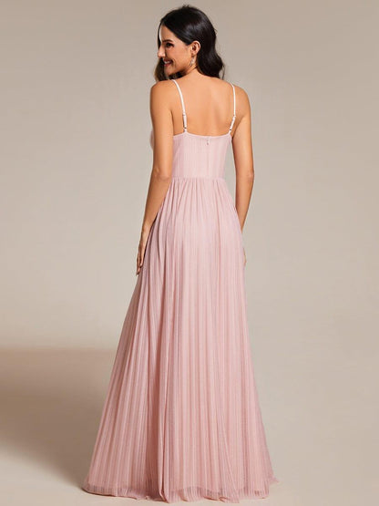 High-Waisted Glittering Spaghetti Straps Bridesmaid Dress with Pleated
