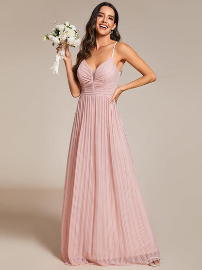 High-Waisted Glittering Spaghetti Straps Bridesmaid Dress with Pleated