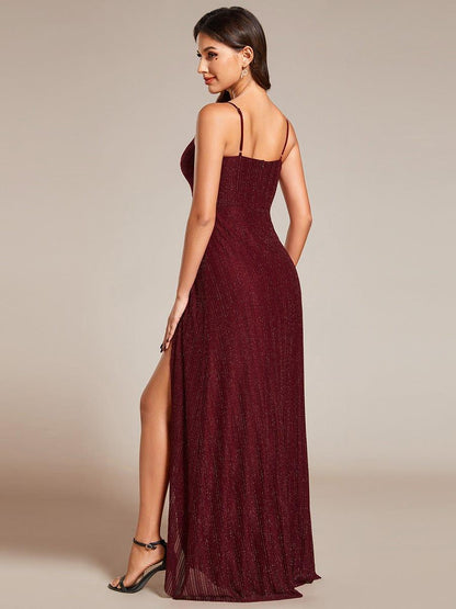 Elegant High Slit V-Neck Sleeveless Bridesmaid Dress with Pleating