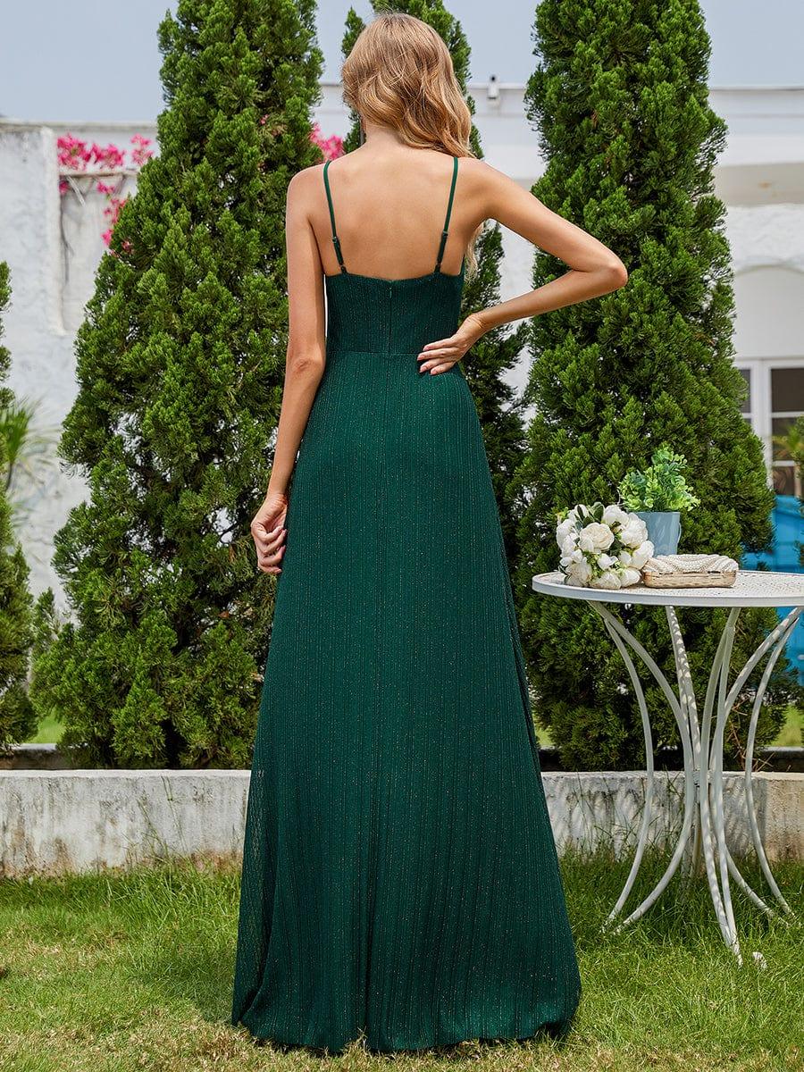 Elegant High Slit V-Neck Sleeveless Bridesmaid Dress with Pleating