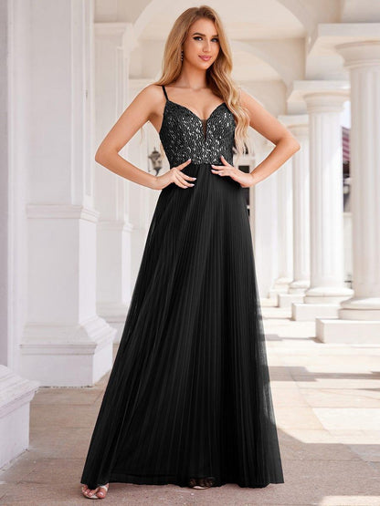 ever STORMY|High-Waist V-Neck Sequined Bodice Sleeveless Backless Formal Evening Dress